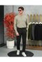 Men's Green Buttoned Crew Neck Regular Fit Plain Knit Sweater - 2