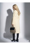 Women's Bearded Textured Double-Breasted Collar Lined Pocket Detailed Belted Buttoned Full Fit Fox Coat - 4