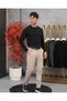 Men's Black Buttoned Crew Neck Regular Fit Plain Knit Sweater - 3