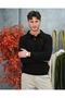 Men's Black Plush Textured Button Detailed Polo Neck Relaxed Fit Knitwear Sweater - 4