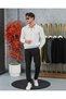Men's Light Gray Plush Textured Button Detailed Polo Neck Relaxed Fit Knitwear Sweater - 2