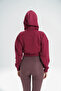 Burgundy Zippered Hooded Crop Sweat Cardigan - 7