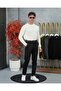 Men's White Hair Knit Textured Crew Neck Regular Knitwear Sweater - 2