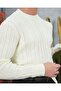 Men's White Hair Knit Textured Crew Neck Regular Knitwear Sweater - 4