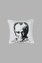 Throw Pillow Cover Ataturk Patterned 45X45 Raschel Knitted Velvet Double Sided Digital Printing White Piped - 5