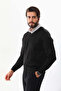 Men's V-Neck Sweater Long Sleeve Plain Weave Knitwear - Black - 7