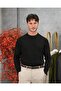 Men's Black Hair Knit Textured Crew Neck Regular Knitwear Sweater - 2