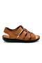 Sermoda Genuine Real Leather Velcro Men's Sandals Cross Tan - 4