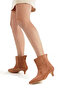 Tan Suede Faux Leather Stitching Detailed Pointed Toe Thin Heeled Stylish Comfortable Women's Boots Trend - 4