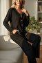 Premium Women's Corded Fabric Pajama Set – Black Gold Piped Detail , Soft Textured Home Chic - 3