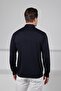Navy Blue Half Zipper Mock Neck Long Sleeve Superfine Men's Knitwear Sweater - 6