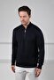 Navy Blue Half Zipper Mock Neck Long Sleeve Superfine Men's Knitwear Sweater - 3