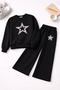 Girl's 3 Thread Ş Fleece-Lined Stone Print Detailed Bottom and Top Tracksuit Set - 5