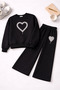 Girl's 3 Thread Ş Fleece-Lined Stone Print Detailed Bottom and Top Tracksuit Set - 2