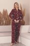 Burgundy Women's 100% Cotton Buttoned Long Sleeve Pajama Set - Floral Pattern Long Sleeve Stretch Fabric Combed Cotton