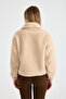 Women's Mock Neck Plush Fleece Rubber Detailed Winter Coat - 4