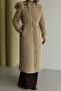 Long Quilted Coat with Removable Hood and Fur Zipper Beige 6802 - 5