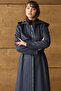 Removable Hooded Leather Paneled Gabardine Suede Look Overcoat Dark Blue 6806 - 3