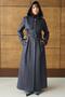 Removable Hooded Leather Paneled Gabardine Suede Look Overcoat Dark Blue 6806 - 2