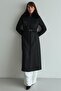 Detachable Fur Detailing Detailed Gabardine Suede Look Cap Black 6805