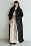 Shirt Collar Leather and Stone Accessories Plus Size Gabardine Suede Top Coat Black 6796 - 2