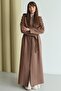 Removable Hooded Leather Paneled Gabardine Suede Look Overcoat A.Brown 6806 - 5
