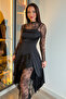 Transparent Slit Detailed Lace Long Satin Dress - 2