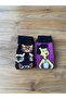 🧦   Patterned Fun Socks – Set of 2 (Cat & Stone Age Themed) - 2