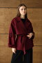 Women's Burgundy Belted Premium Cashmere Coat - 3