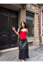 Midi Length Black Leather Skirt - 4