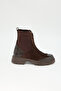 Women's Brown Suede Detailed Front Zipper Thick Sole Boots – Genuine Leather - 4