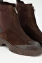 Women's Brown Suede Detailed Front Zipper Thick Sole Boots – Genuine Leather - 5