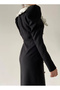 Women's Black White Peter Pan Collar Buttoned Pencil Midi Dress - 8