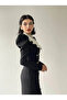 Women's Black White Peter Pan Collar Buttoned Pencil Midi Dress - 6