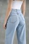 July 90`S Stretch Fabric Casual Women's Blue Snow Super High Waist Loose Leg Denim Jeans Pants - 5