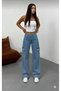 Cery 90`S Stretch Fabric Shabby Cargo No Back Pocket Blue Super High Waist Shabby Leg Denim Jeans - 6