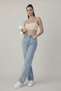 July 90`S Stretch Fabric Casual Women's Blue Snow Super High Waist Loose Leg Denim Jeans Pants - 6