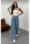 Cery 90`S Stretch Fabric Shabby Cargo No Back Pocket Blue Super High Waist Shabby Leg Denim Jeans