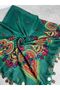 Mardin Calligraphy Green Background Floral Pattern Sequin Headscarf – Daily and Dowry Writing - 2