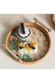 Handmade Round Rattan Serving Tray Set of 3 with Wood Handles & Mother of Pearl Inlay - 4