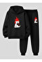 Unisex Children's Sweatshirt - Tracksuit Set (Hooded) Angry Cat Print Printed Plik Embossed