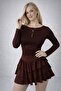 Aci Brown Skirt Layered Flounce Mini Dress
