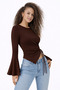 Aci Brown Round Neck Drape Detail Spanish Sleeve Hijab Matching Top Blouse