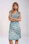 Women's Turquoise Leopard Patterned Waist Drawstring Detail Double-Breasted Neckline Knitted Viscose Stylish Curve Dress - 3