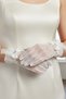 Hayal Tulle Bridal Gloves - Crystal Stone Wedding Gloves with Pearl Pendant and Feather Detail - 3