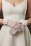 Hayal Tulle Bridal Gloves - Crystal Stone Wedding Gloves with Pearl Pendant and Feather Detail