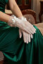 Polka Dot Tulle Bridal Gloves - Wedding and Bridal Accessory with Bowknot Pearl and Stone Pendant - 4