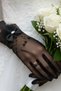 Hayal Tulle Bridal Gloves - Crystal Stone Wedding Gloves with Pearl Pendant and Feather Detail - 4
