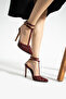 burgundy patent leather mesh 10 cm slim heel double-strap pointed toe stiletto women's shoes - 3