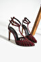 burgundy patent leather mesh 10 cm slim heel double-strap pointed toe stiletto women's shoes - 5
